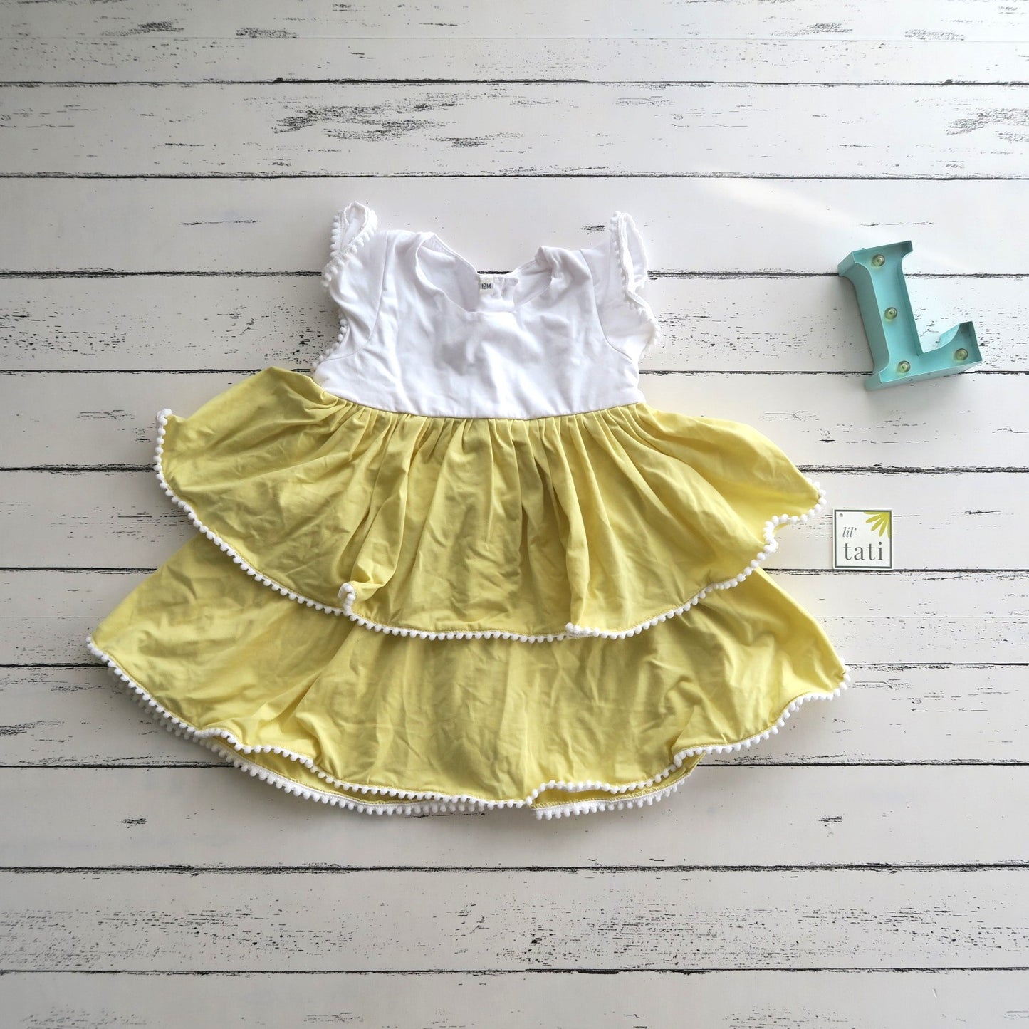 Abelia Dress in White and Yellow Cotton Stretch
