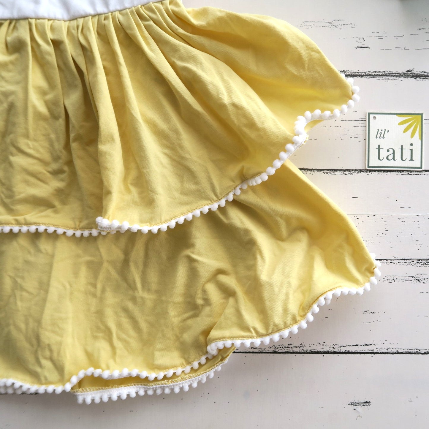 Abelia Dress in White and Yellow Cotton Stretch