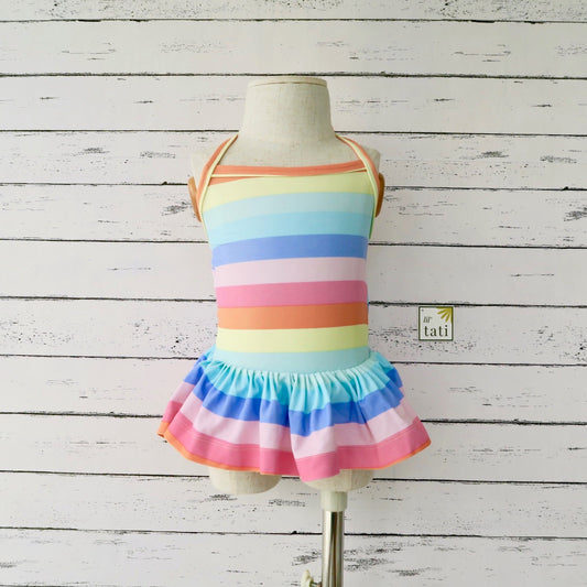 Berry Swimsuit with Tie-Straps in Pastel Stripes