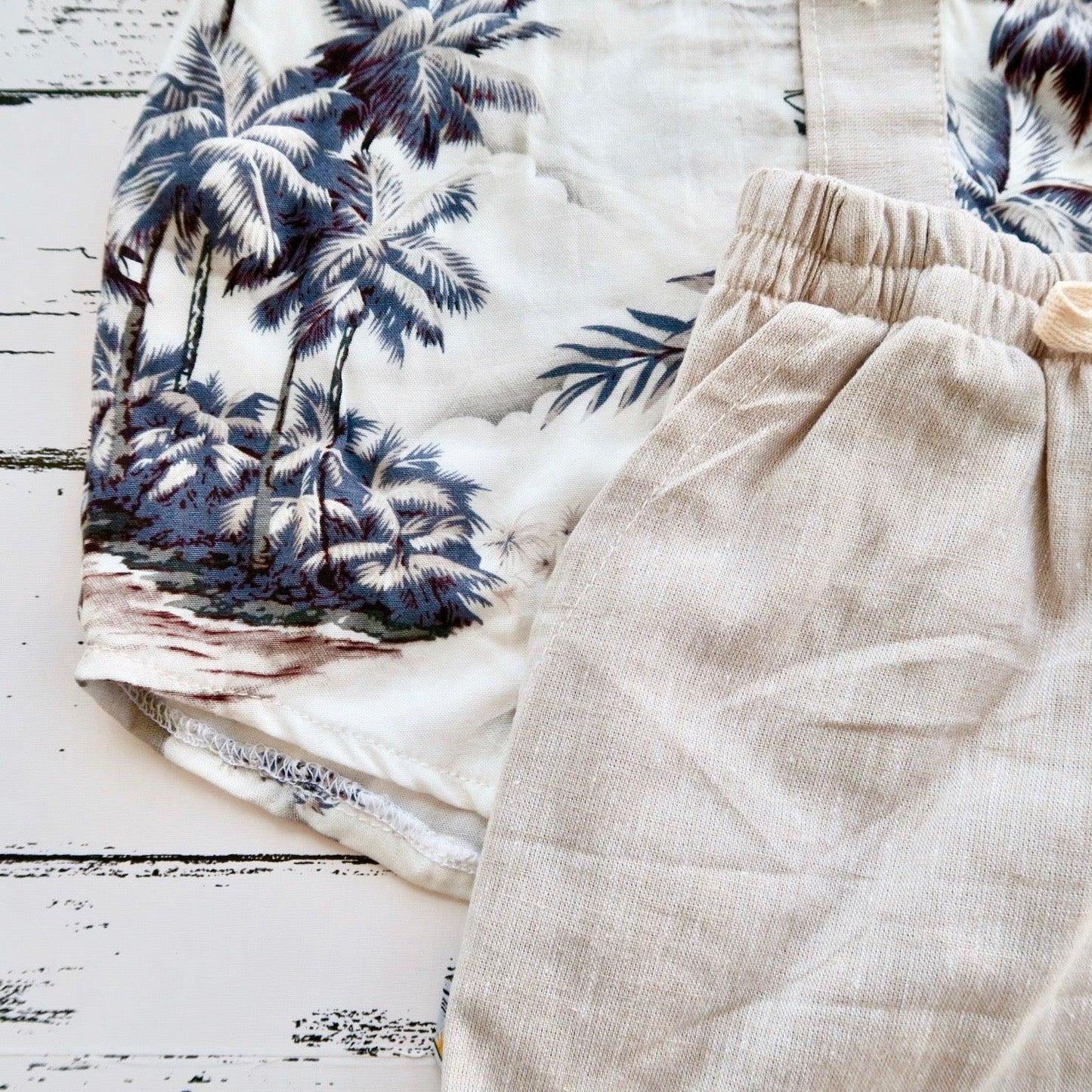 Birch Top & Shorts in Beige Beach and Beige Linen - Lil' Tati