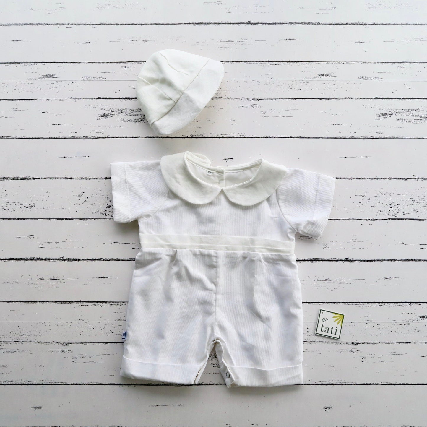 Boys Christening Set - Pinstripes Playsuit