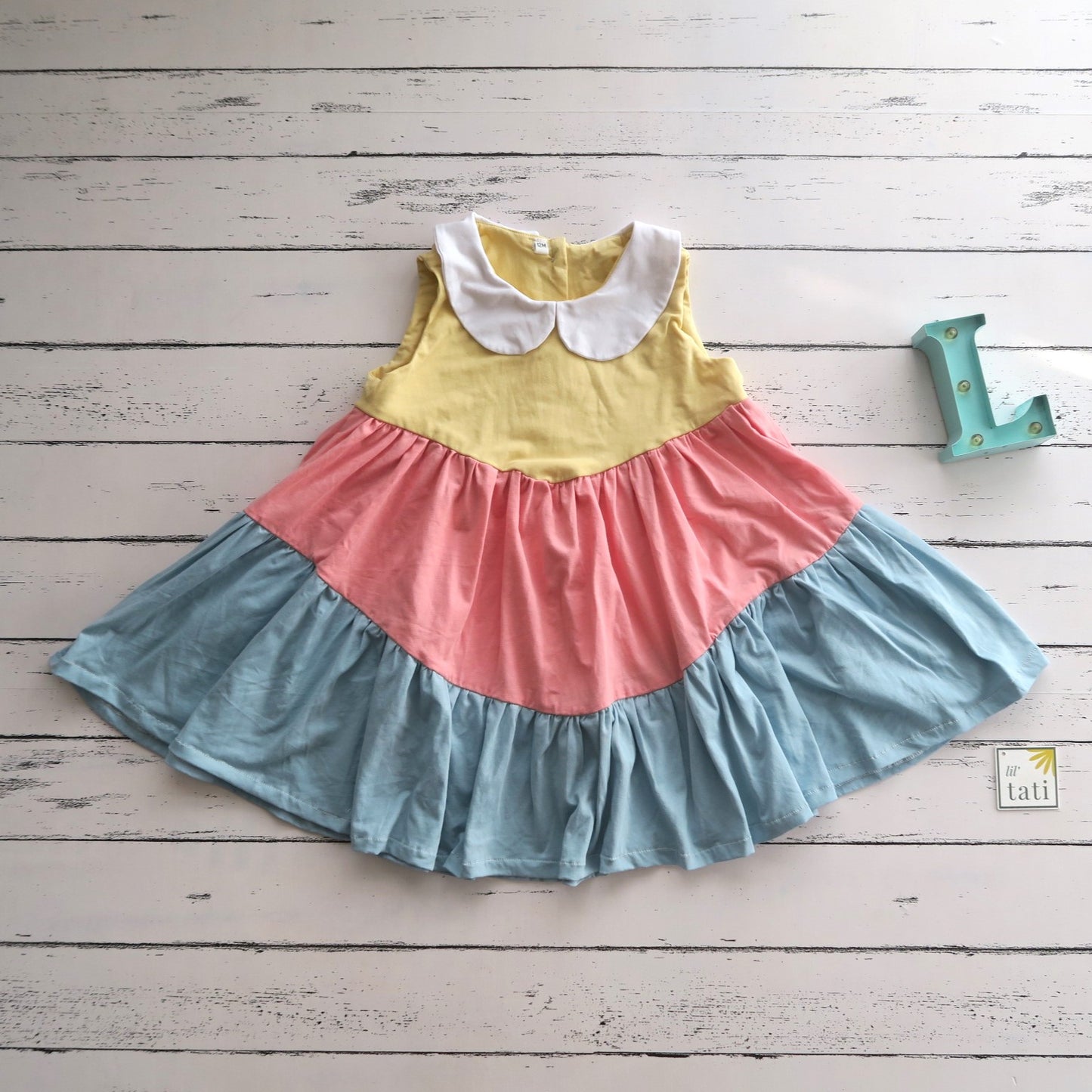 Carrie Dress in Yellow, Pink, And Blue Cotton Stretch