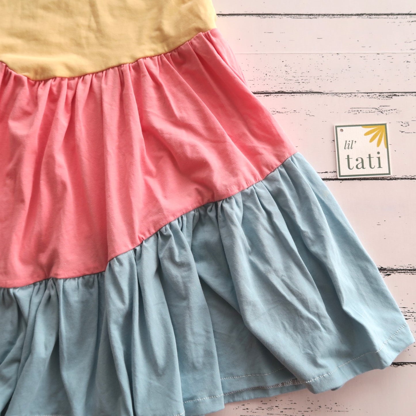 Carrie Dress in Yellow, Pink, And Blue Cotton Stretch