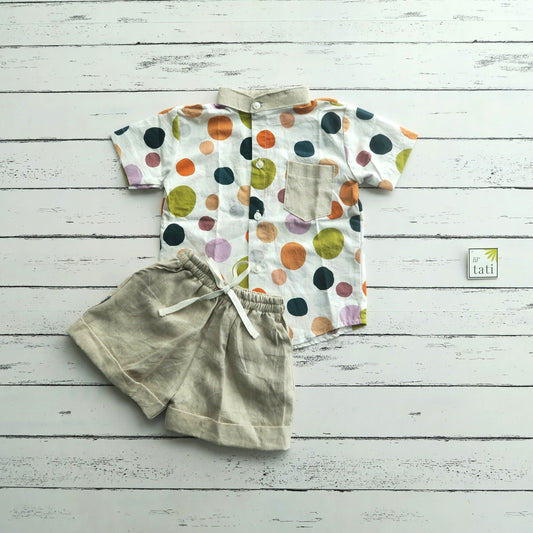 Cedar Top & Shorts in Fun Polka White and Beige Linen