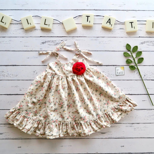 Dahlia Dress - Tie-Strap in Cream Flowers