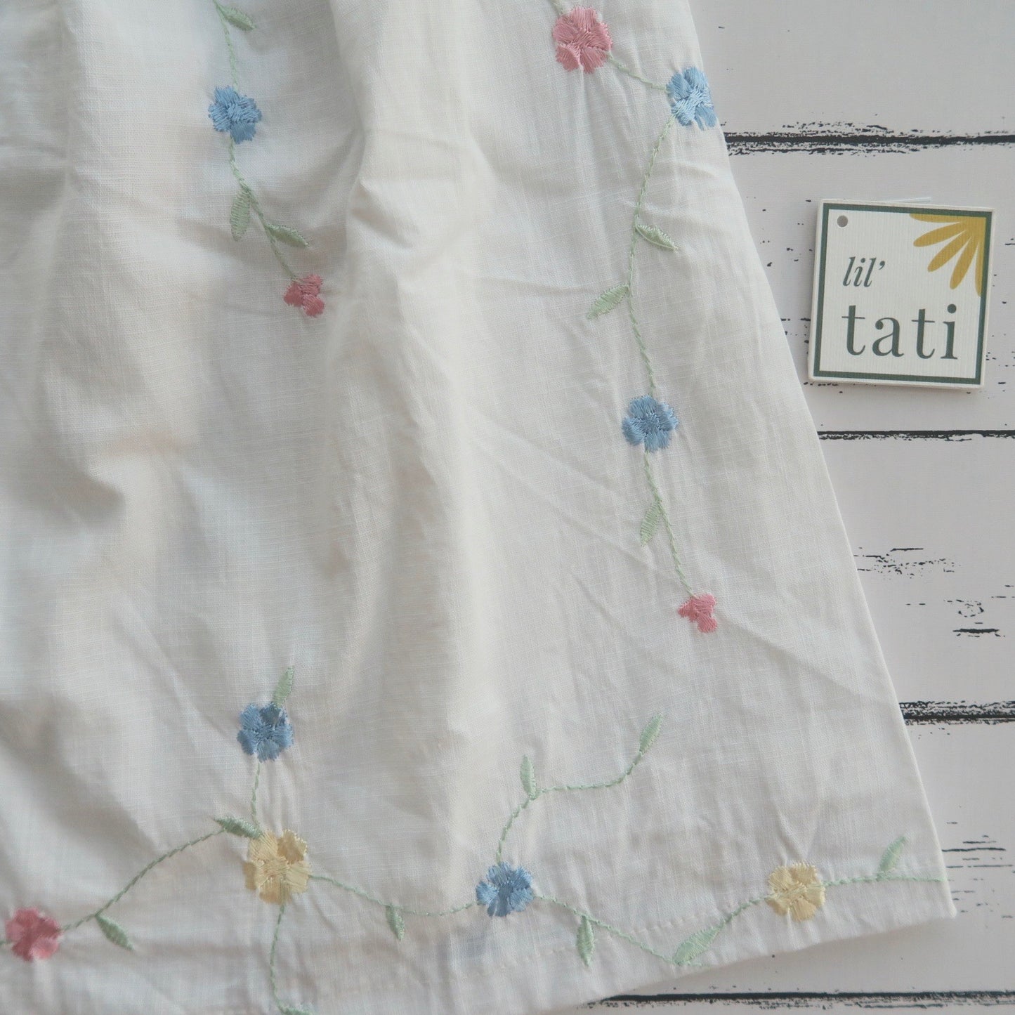 Rosemary Dress in Pastel Floral Vine Embroidery