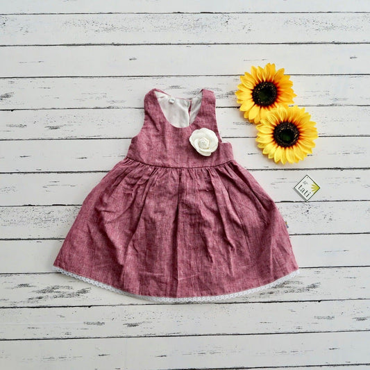 Iris Dress in Maroon Linen - Lil' Tati