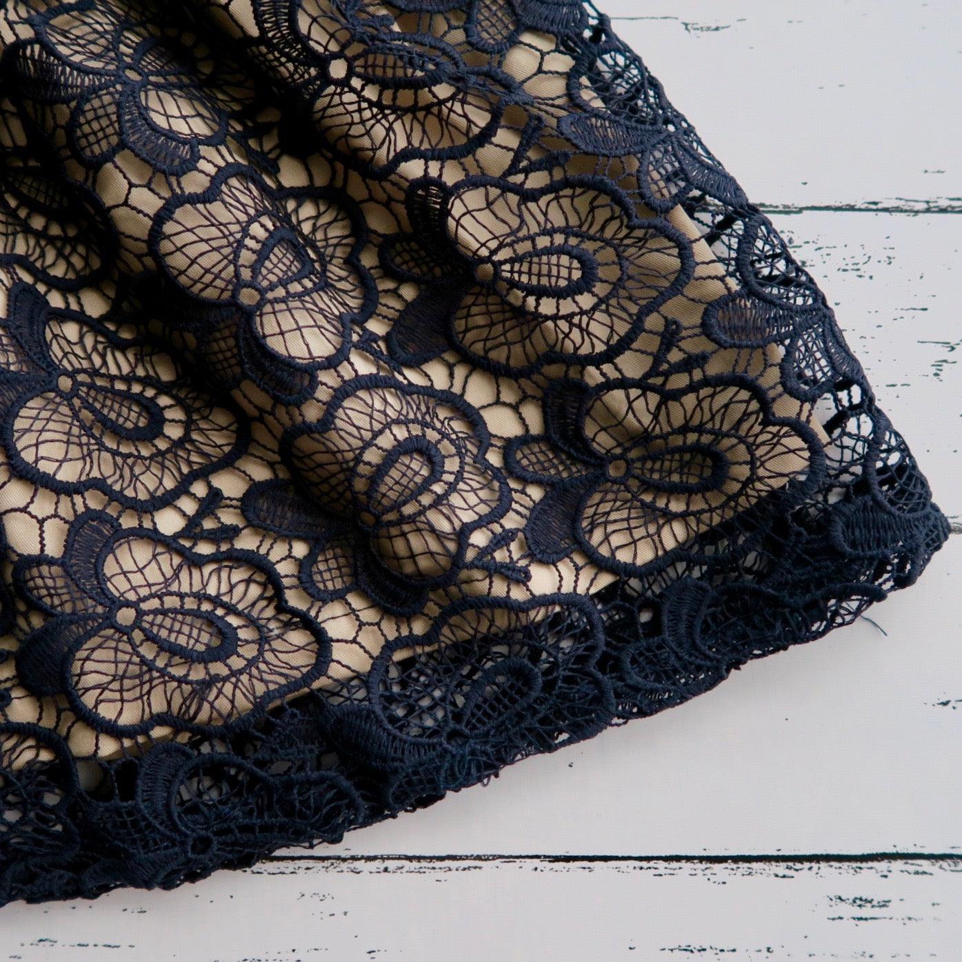 Iris Dress in Midnight Blue Flower Lace - Lil' Tati
