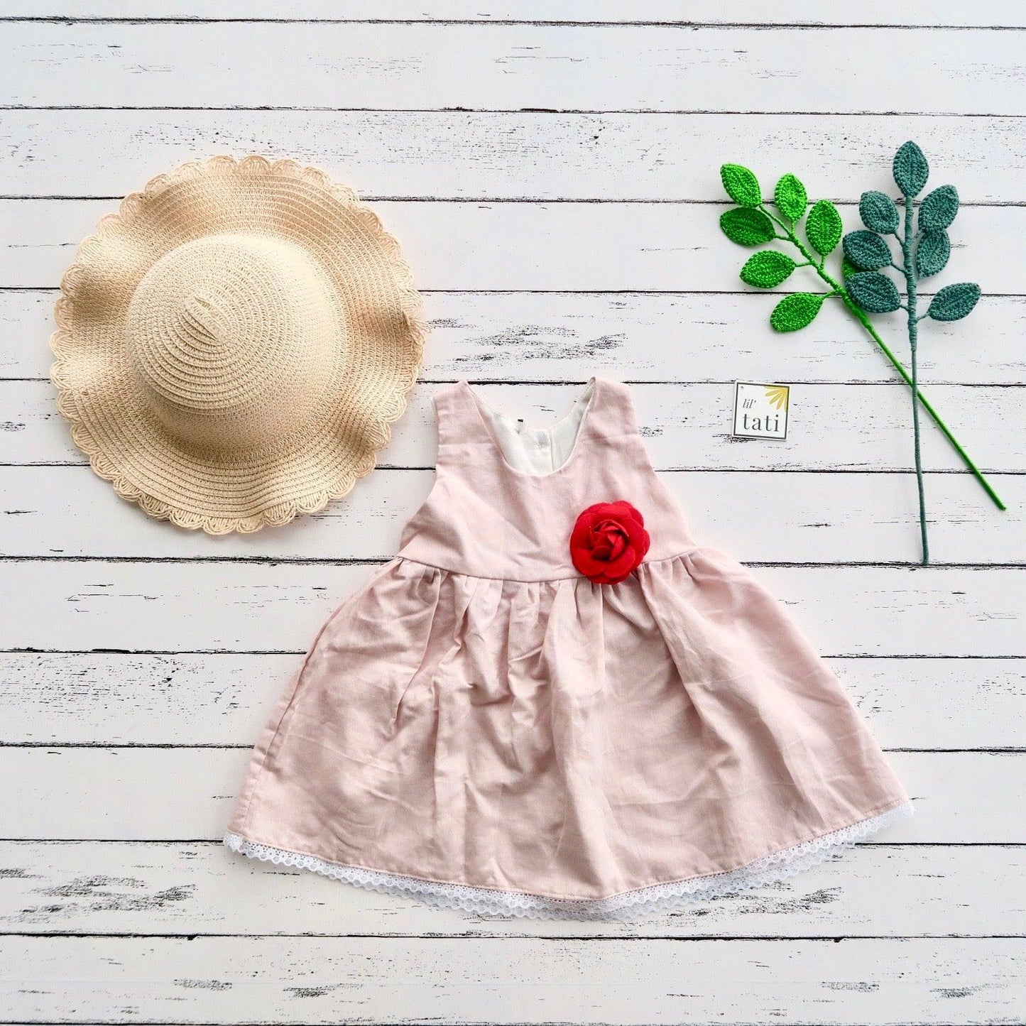 Iris Dress in Pink Linen - Lil' Tati