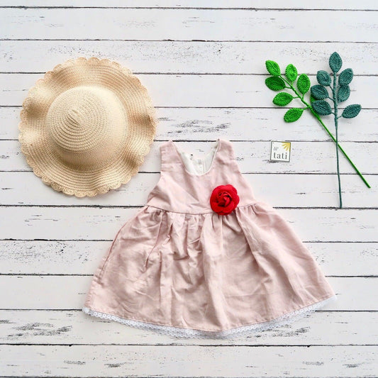 Iris Dress in Pink Linen - Lil' Tati