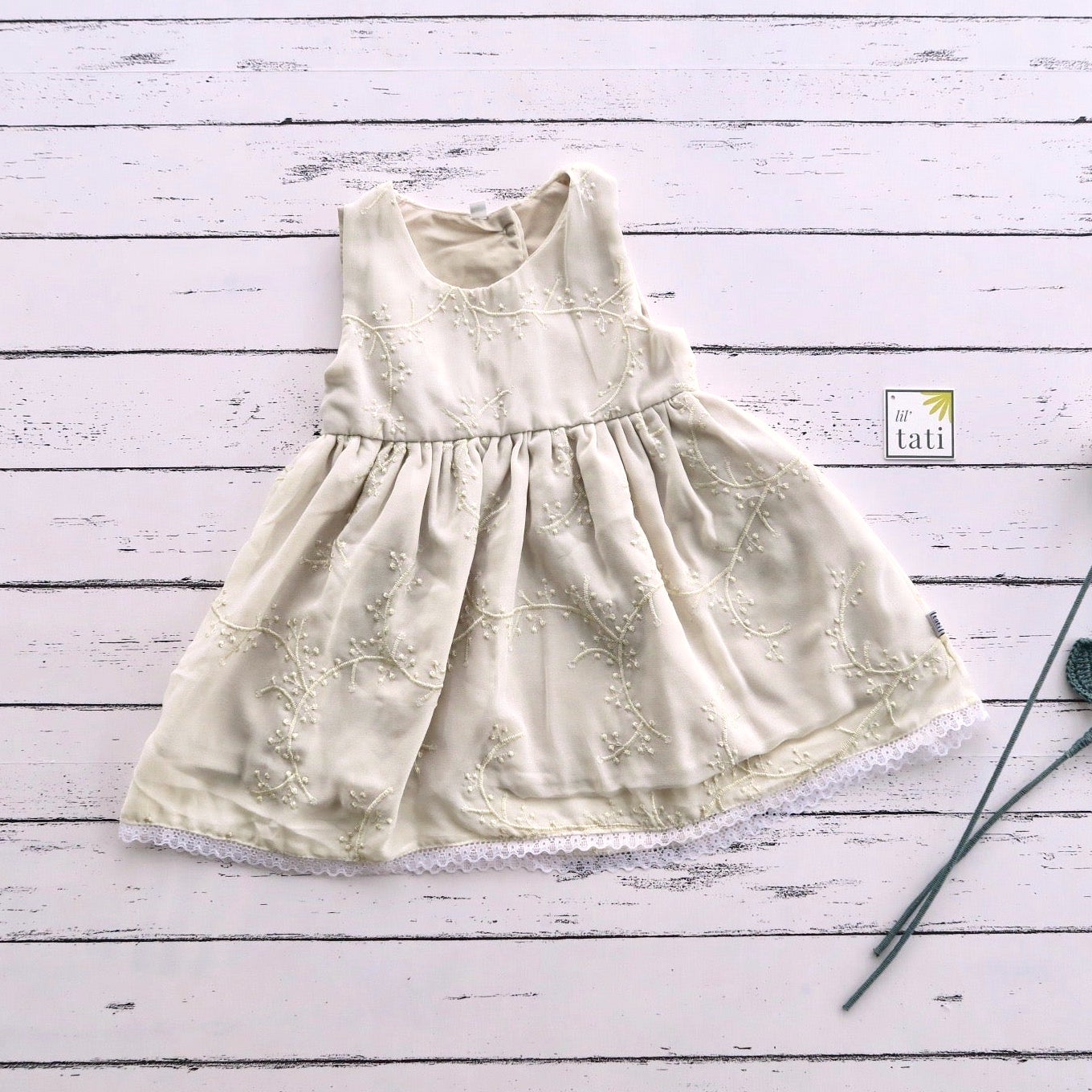 Iris Dress in Beige Vine Tulle