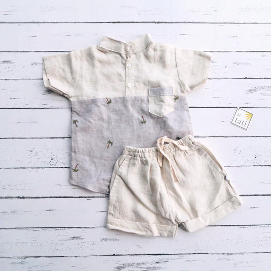 Maple Top & Shorts in Kokokbop Linen and Biege Linen