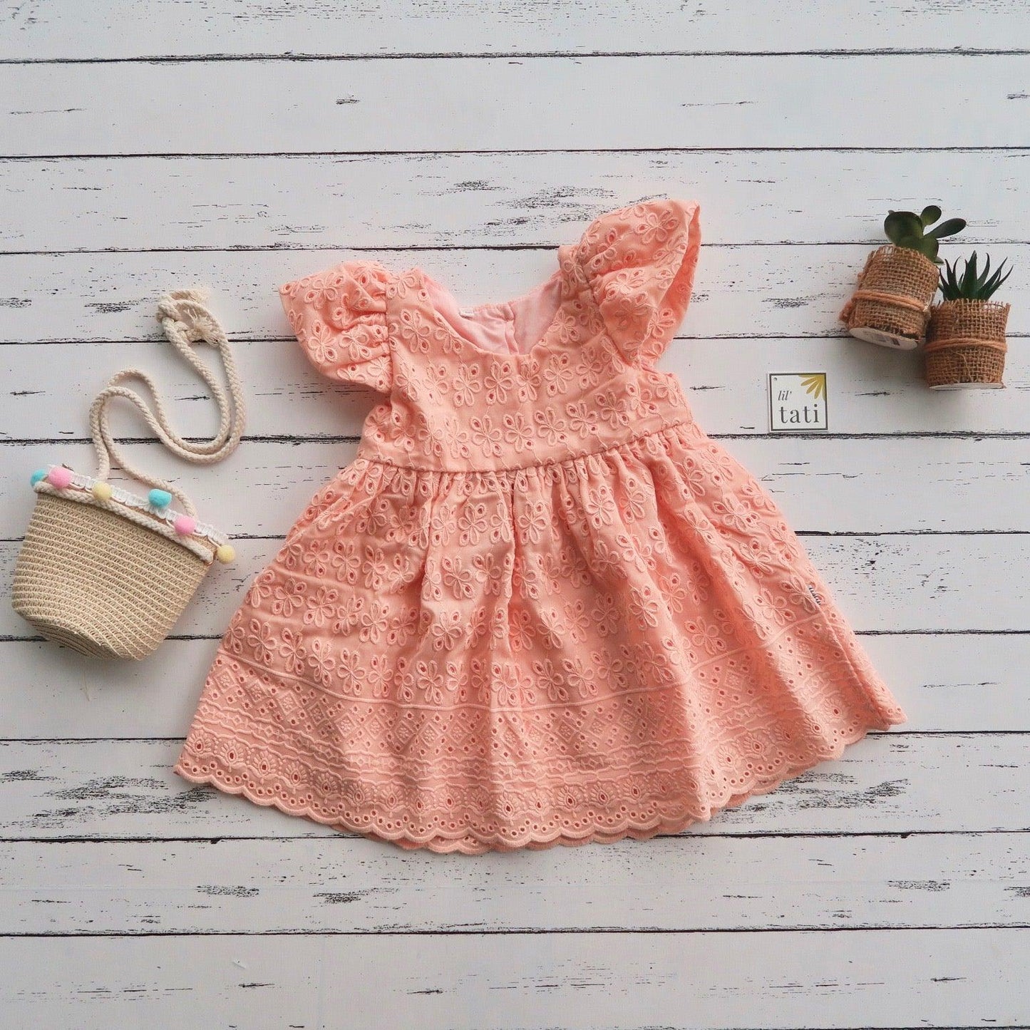 Lotus Dress in Light Orange Eyelet - Lil' Tati