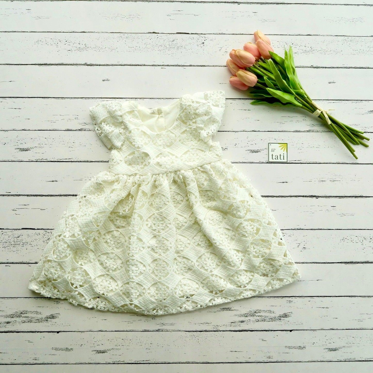Lotus Dress in Oblong Floral Cotton Lace - Lil' Tati