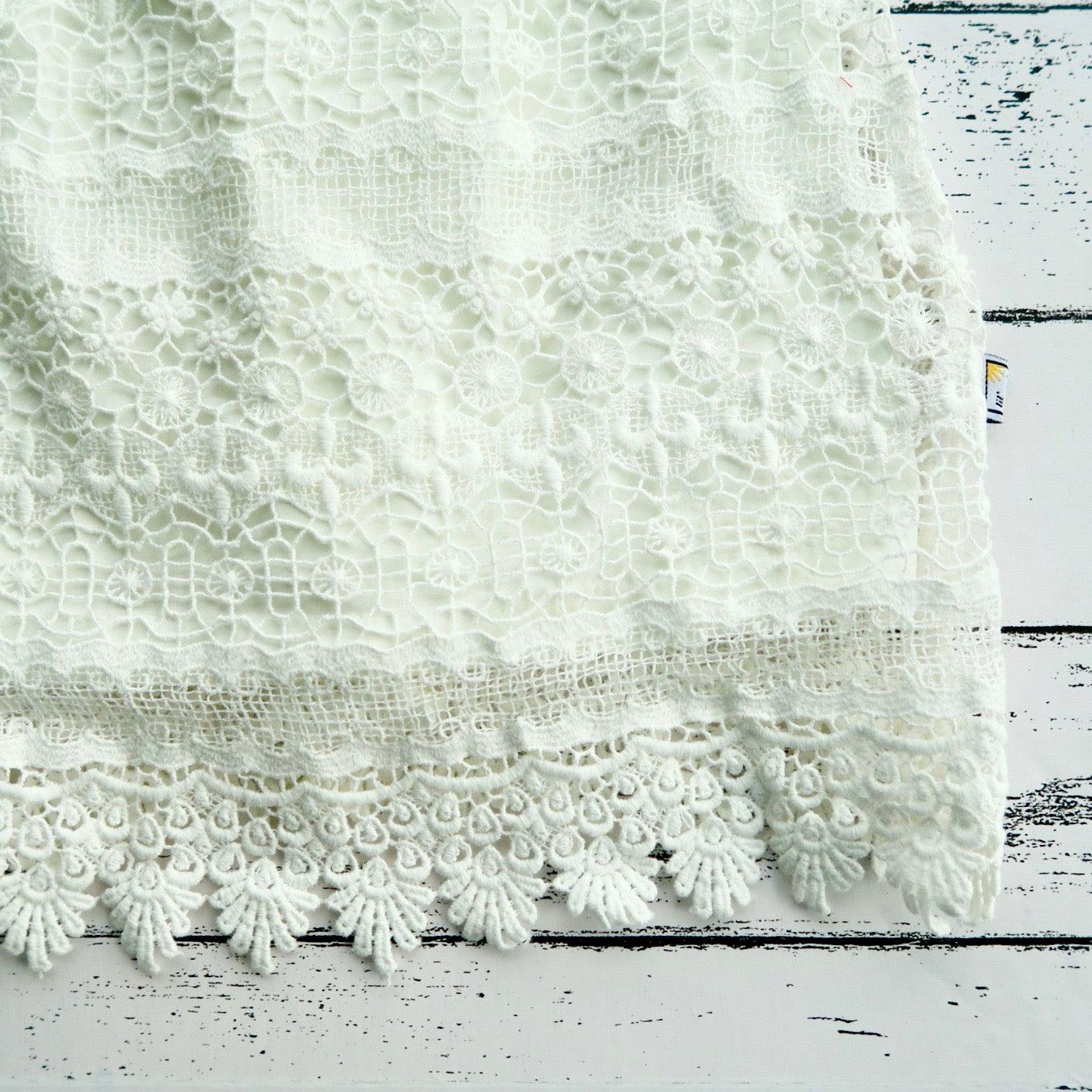 Magnolia Christening Set in Elegant Pattern Stripes Lace - Lil' Tati