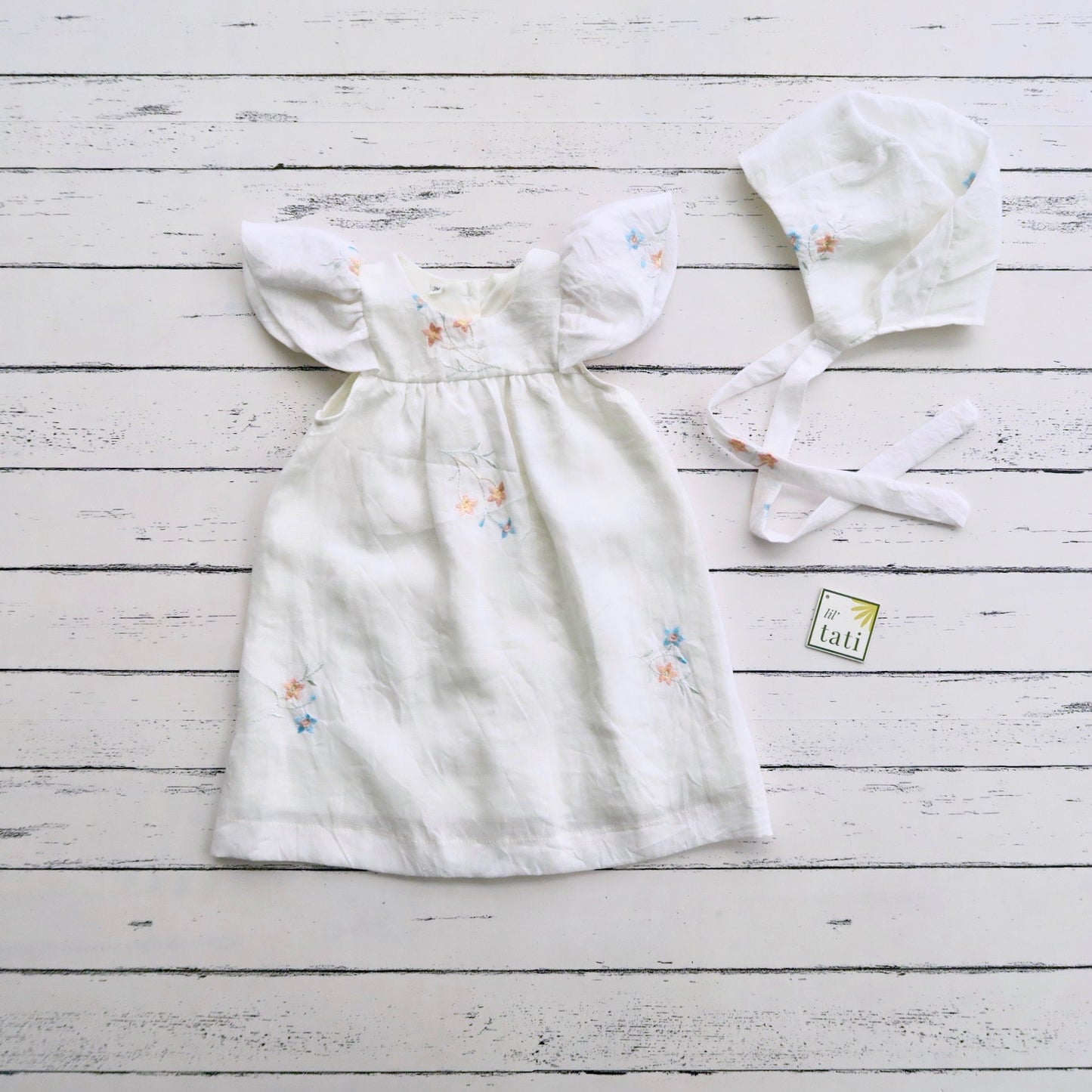 Magnolia Christening Set in White Lovely Flowers Embroidery