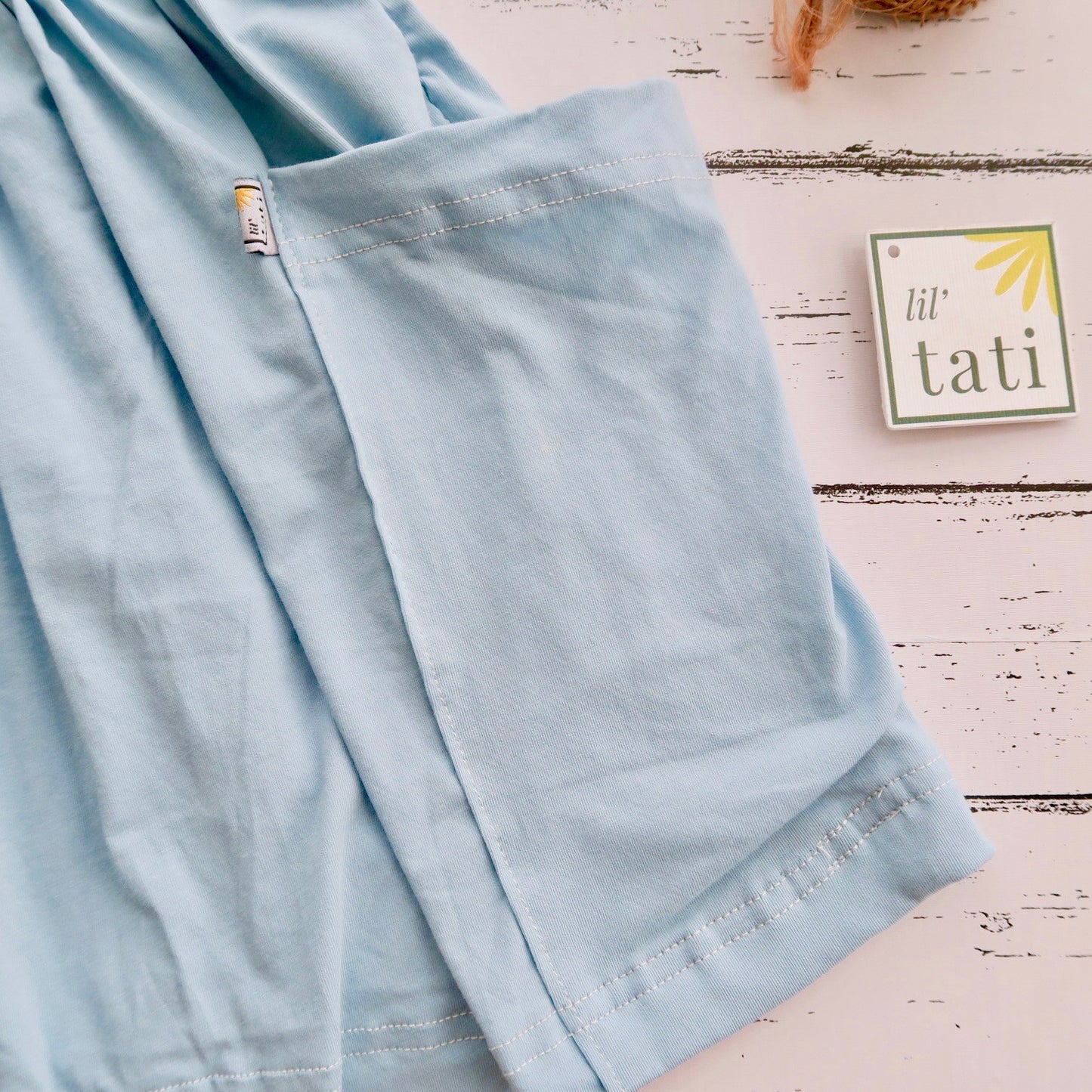 Pansy Dress - White and Light Blue Cotton Stretch