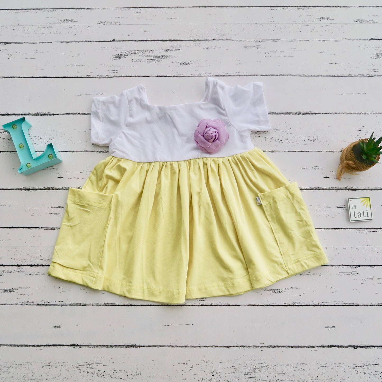 Pansy Dress - Yellow Cotton Stretch