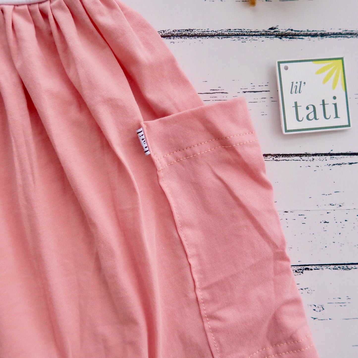 Pansy Dress - White and Pink Cotton Stretch