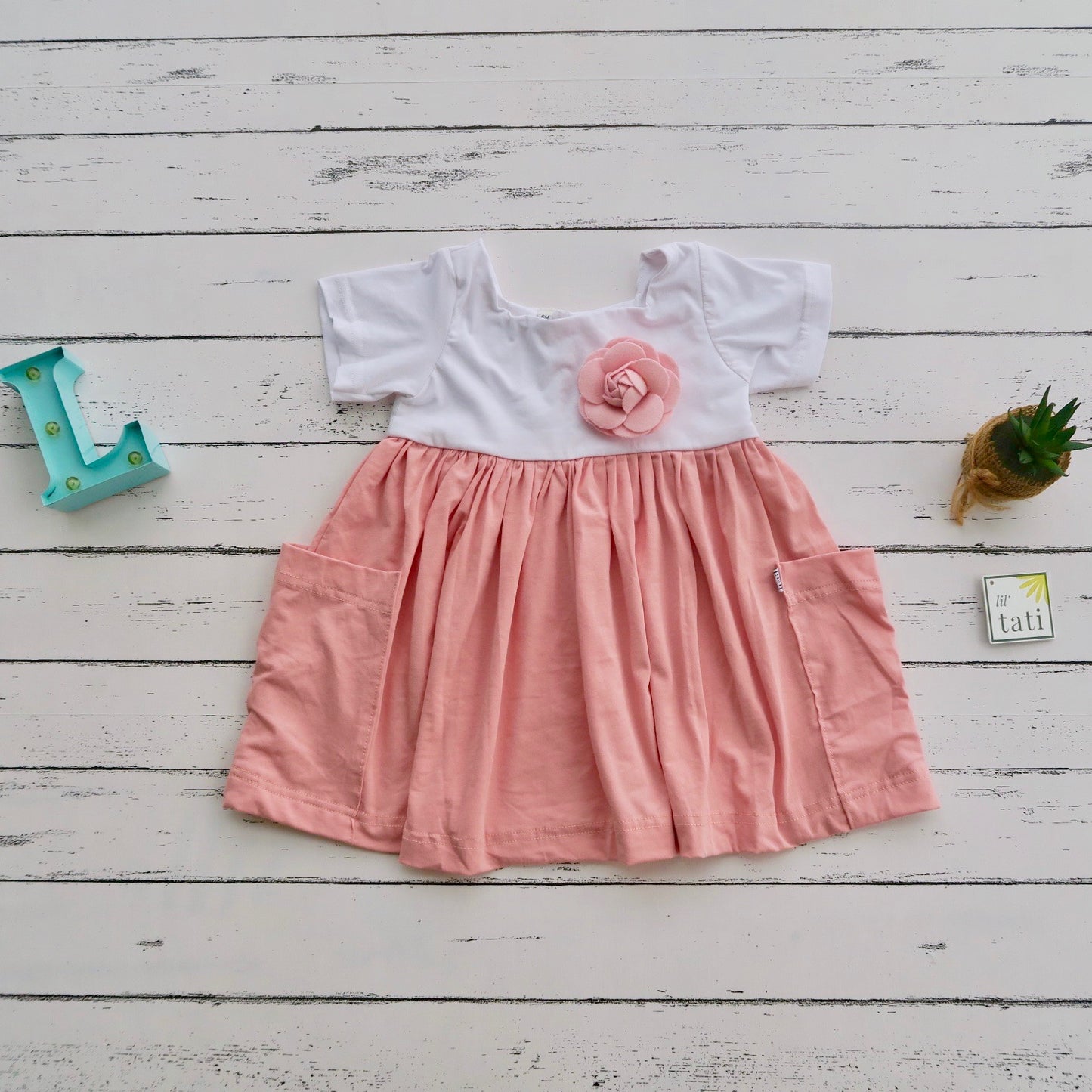Pansy Dress - White and Pink Cotton Stretch