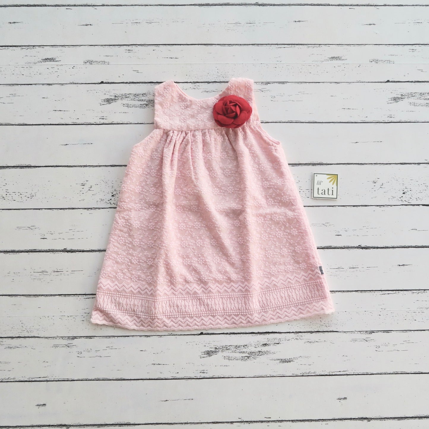Peony Dress in Mini Flowers Pink Eyelet