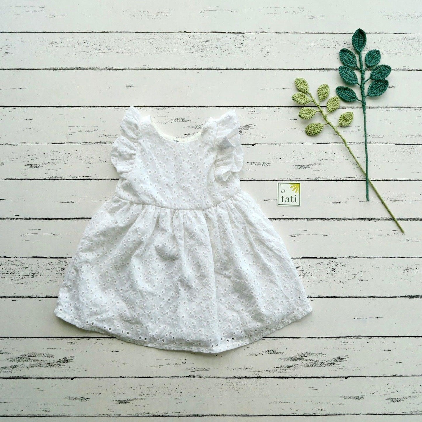 Periwinkle Dress in White Dots Eyelet - Lil' Tati