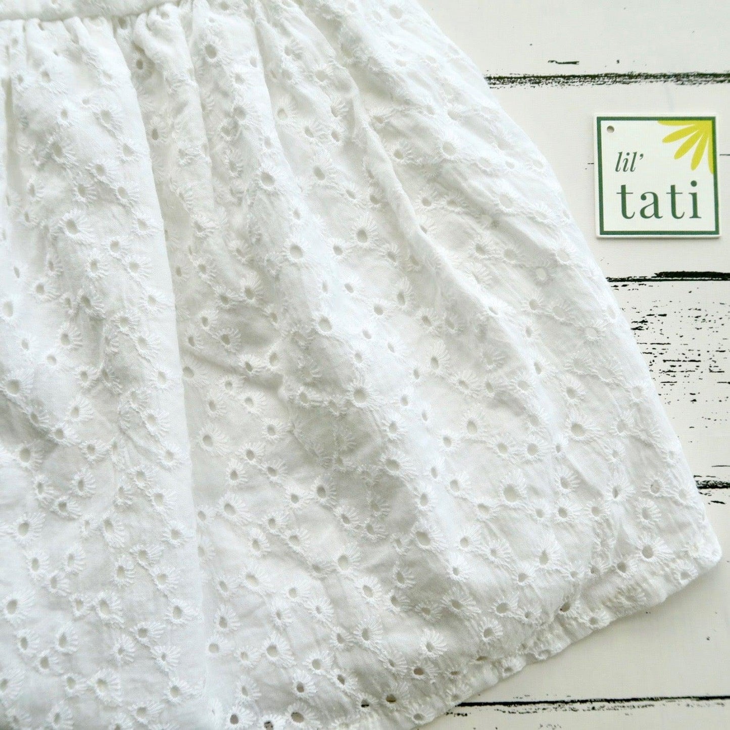 Periwinkle Dress in White Dots Eyelet - Lil' Tati