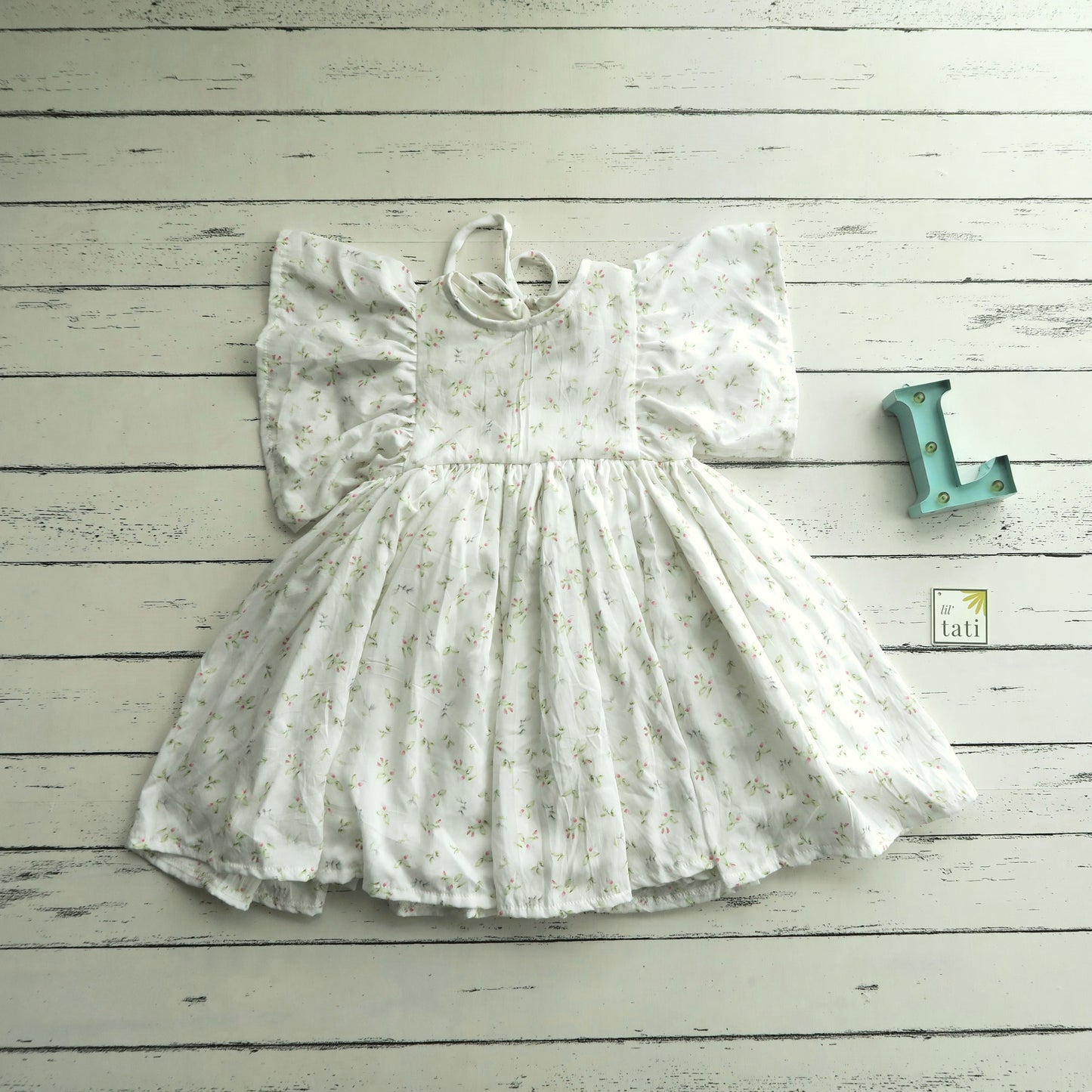 Petal Dress in White Soft Flowers