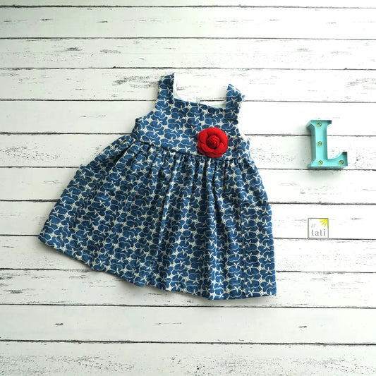 Poppy Dress in Denim Floral Embroidery