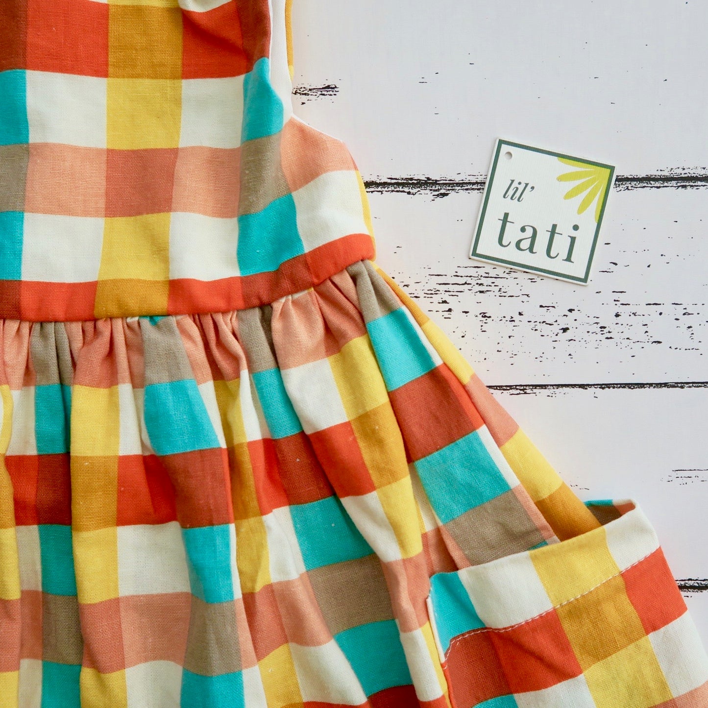 Poppy Dress in Bright Checkered Linen
