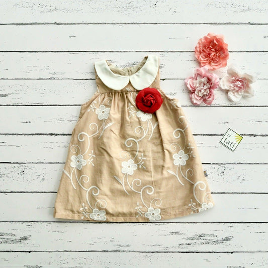 Tea Rose Dress in Fancy Beige Lace Print - Lil' Tati