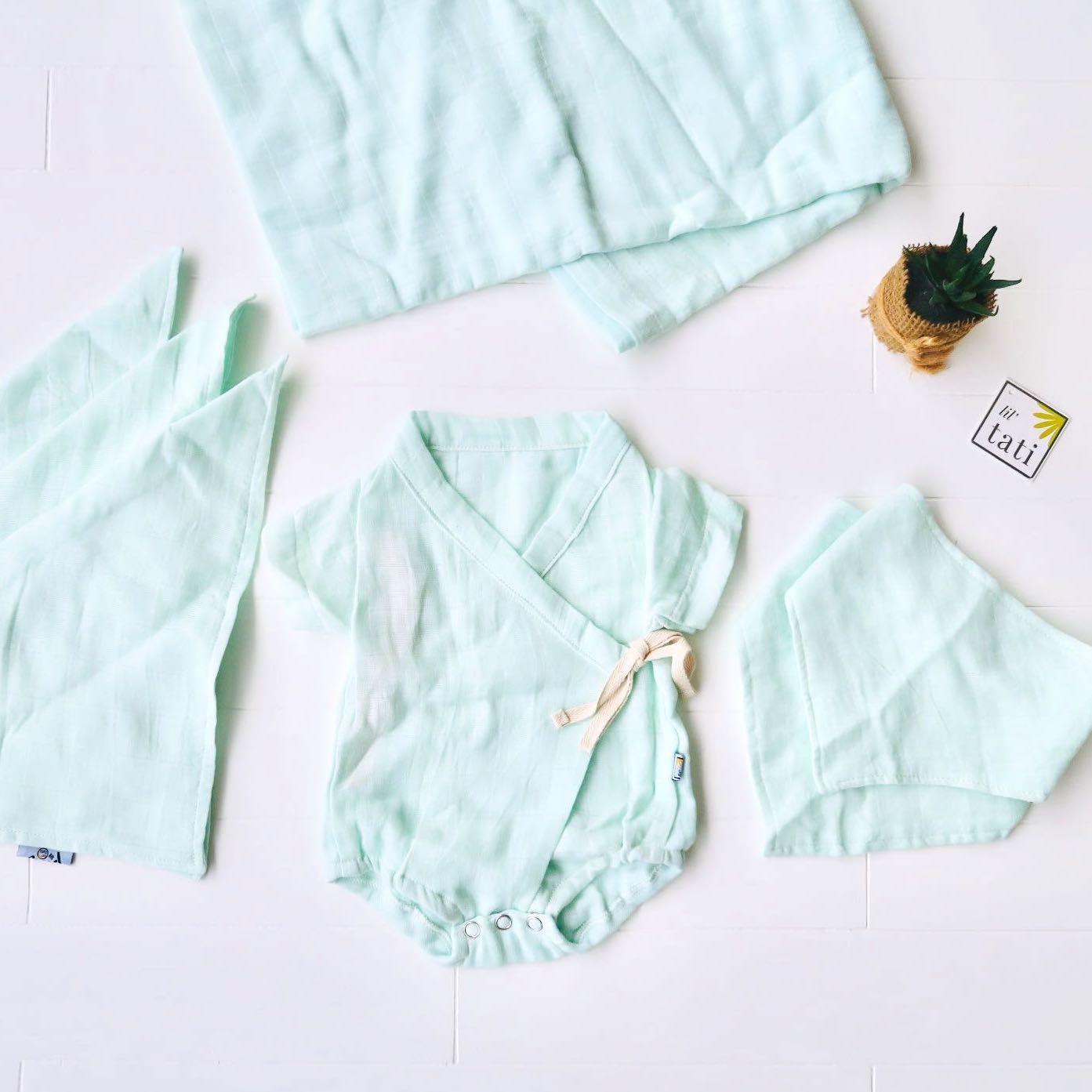 Organic Muslin Baby Essential Set - Mint - Lil' Tati