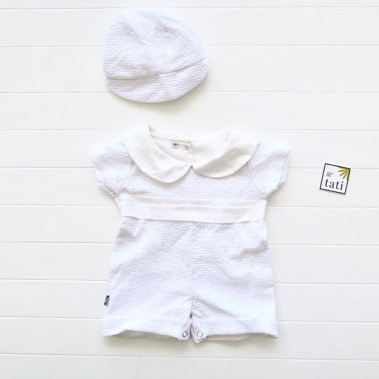 Boys Christening Set - Playsuit in Circle Eyelet - Lil' Tati