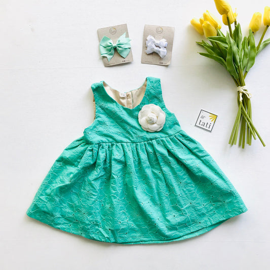 Iris Dress in Jade Floral Eyelet - Lil' Tati