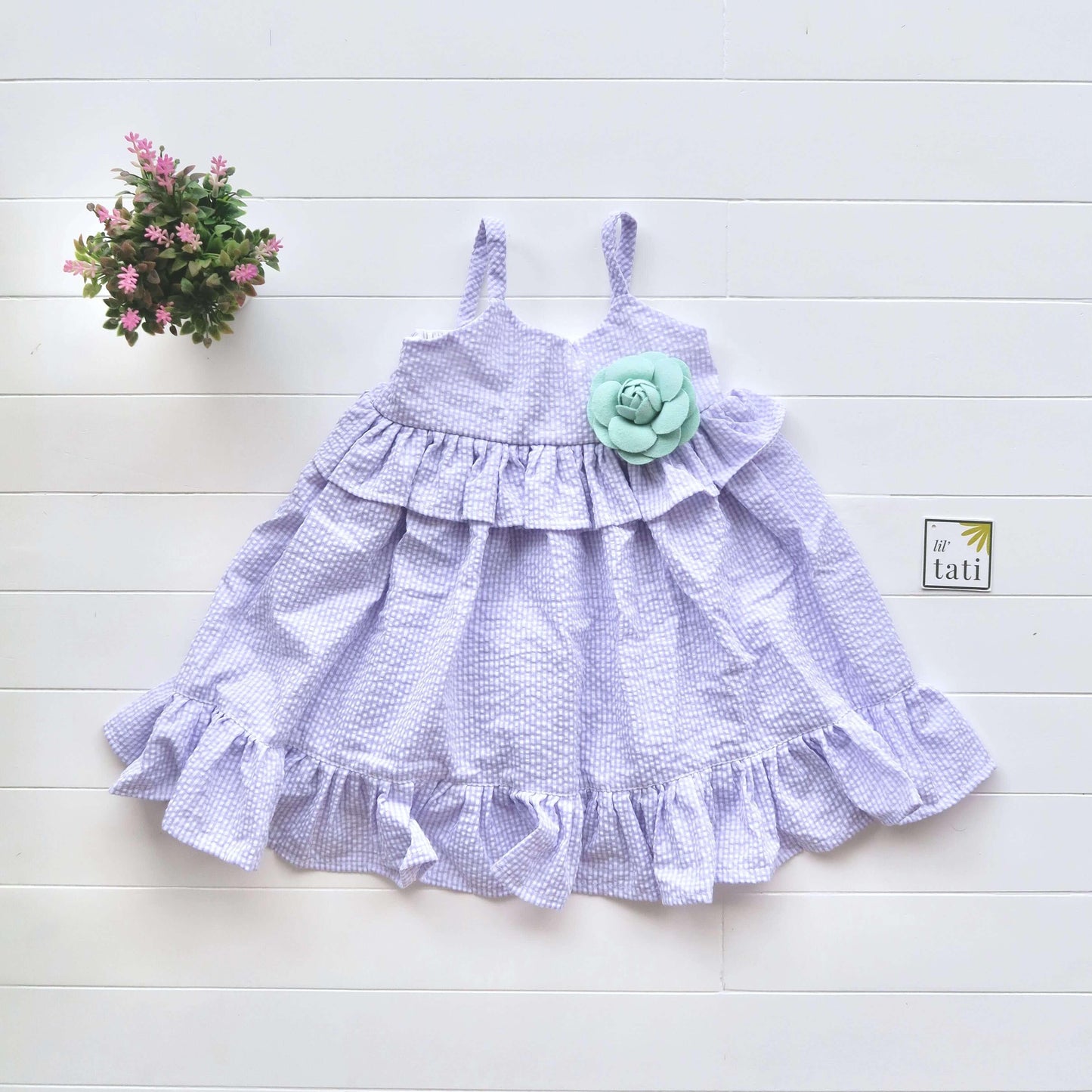 Dahlia Dress in Purple Seersucker - Lil' Tati