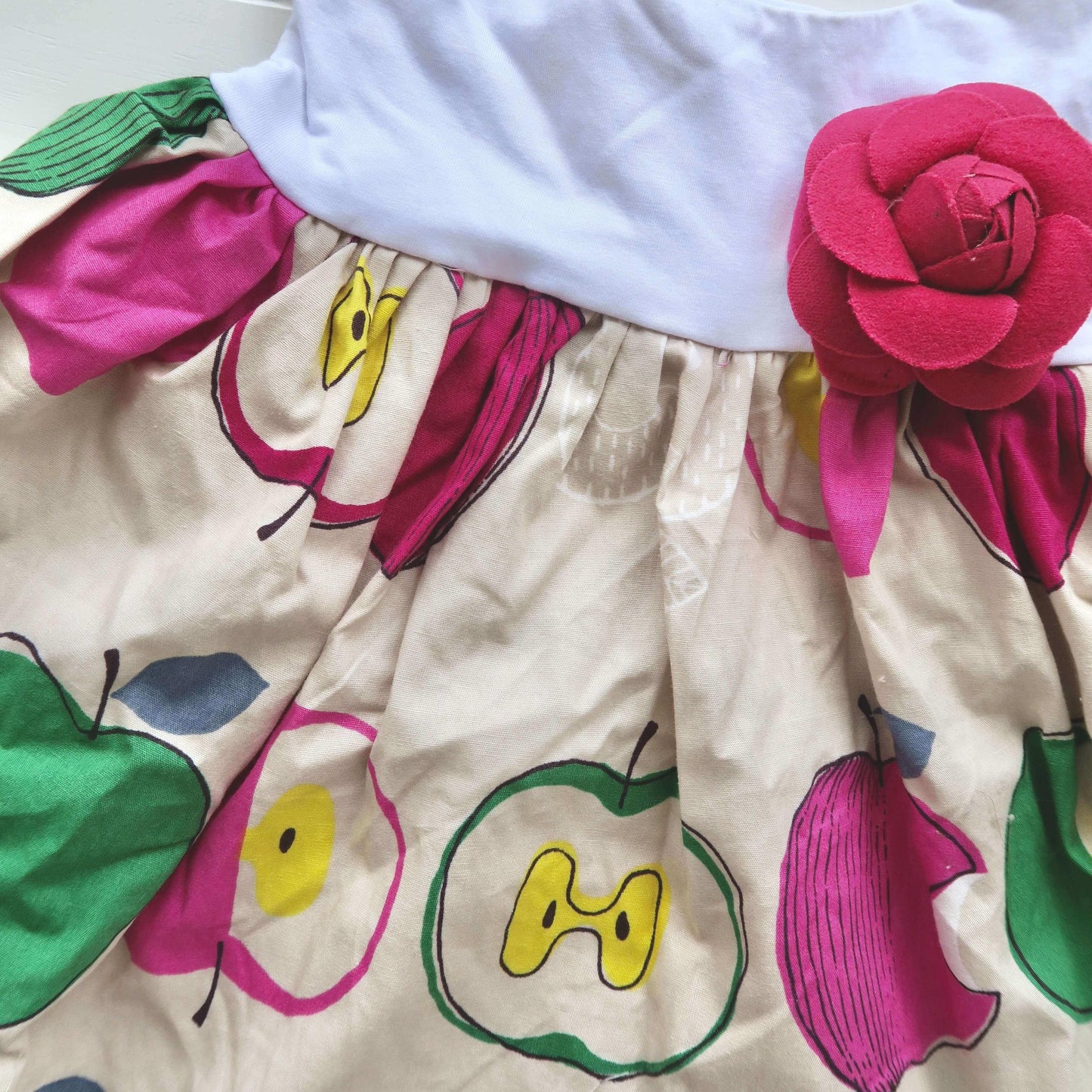 Dahlia Dress in Artsy Apple Magenta and White Stretch - Lil' Tati