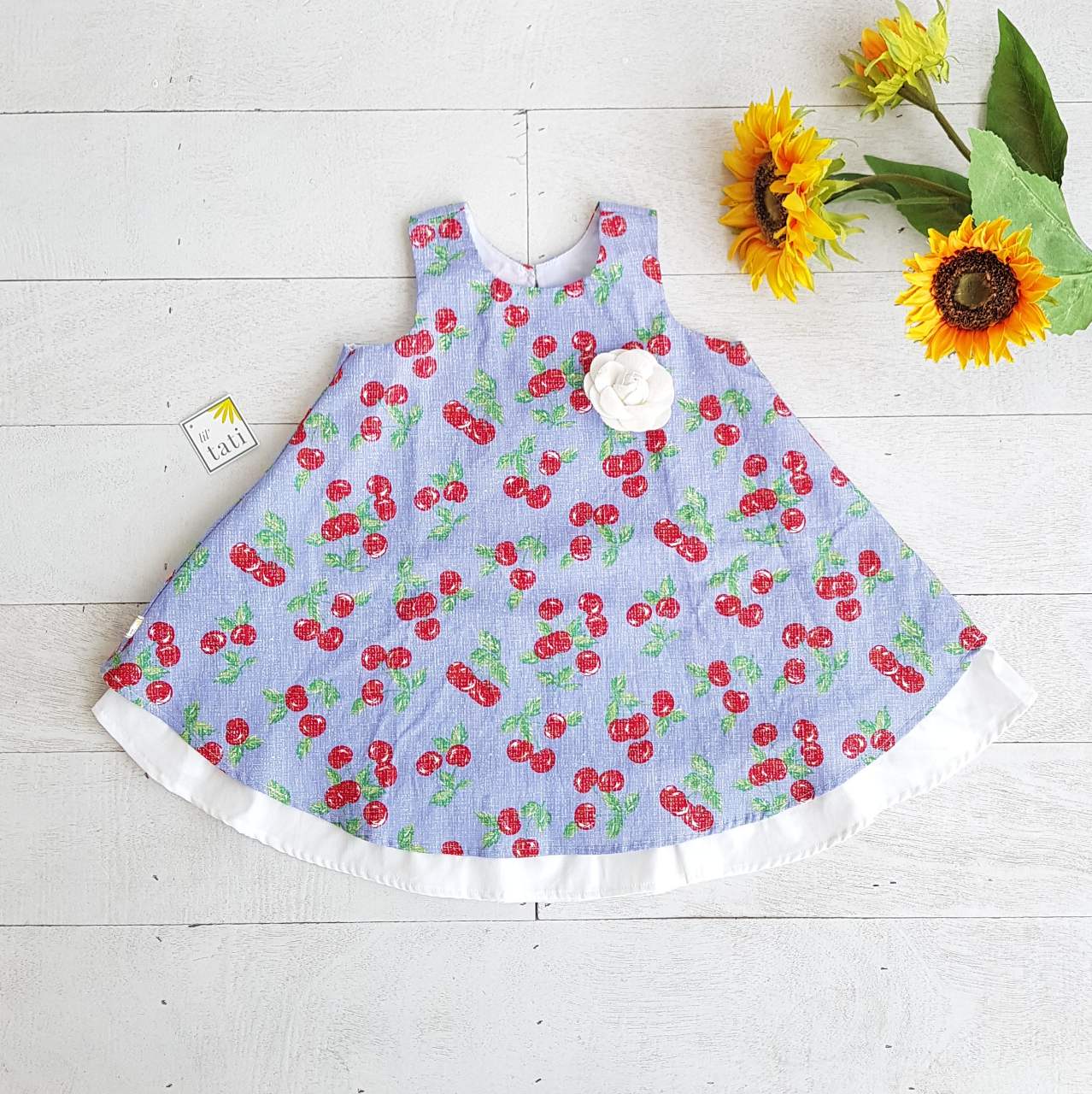 Blossom Dress in Sky Cherries Print - Lil' Tati