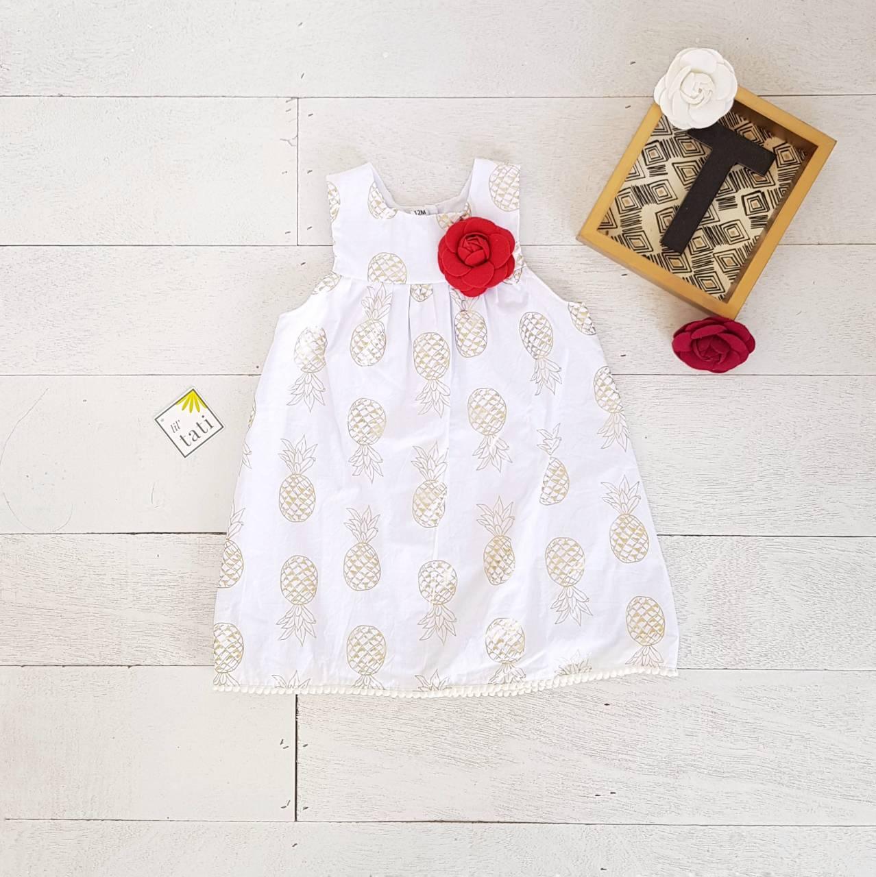 Peony Dress in Golden Pineapple Print - Lil' Tati