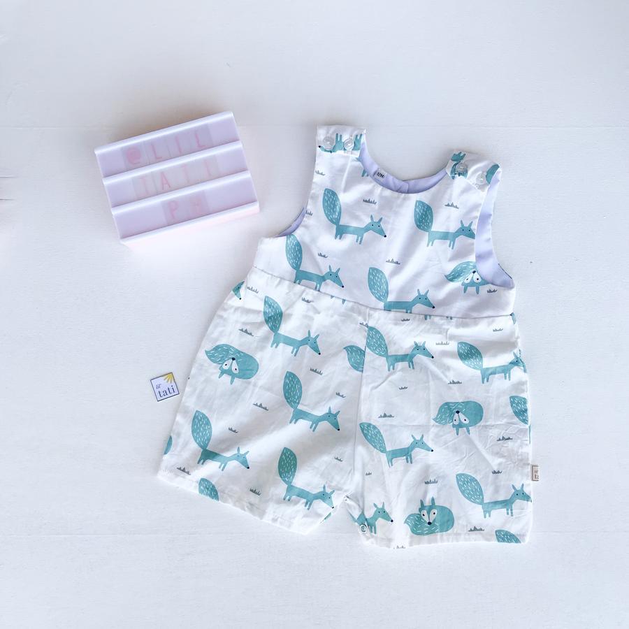 Oak Playsuit in White Cyan Fox Print - Lil' Tati