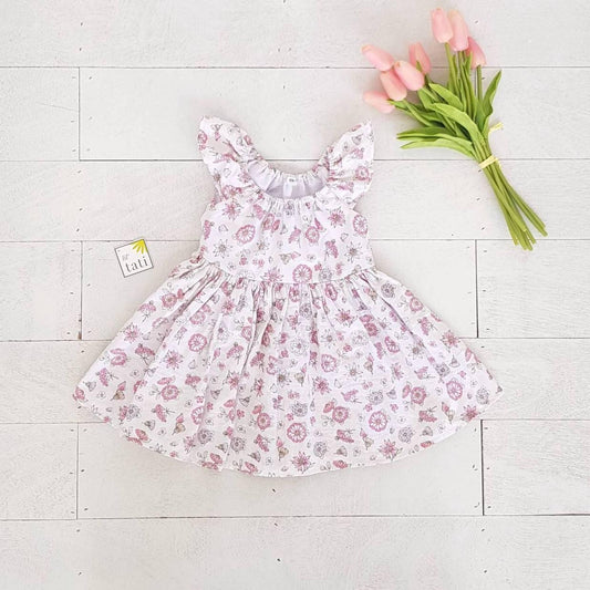 Suntan Dress in Pink Flowers Print - Lil' Tati