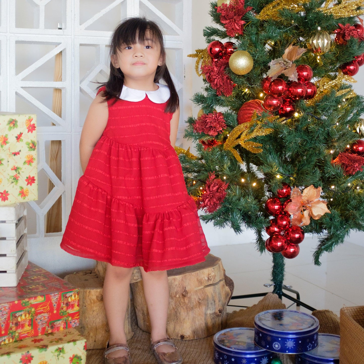 Carrie Dress in Sheer Red Stripes - Lil' Tati