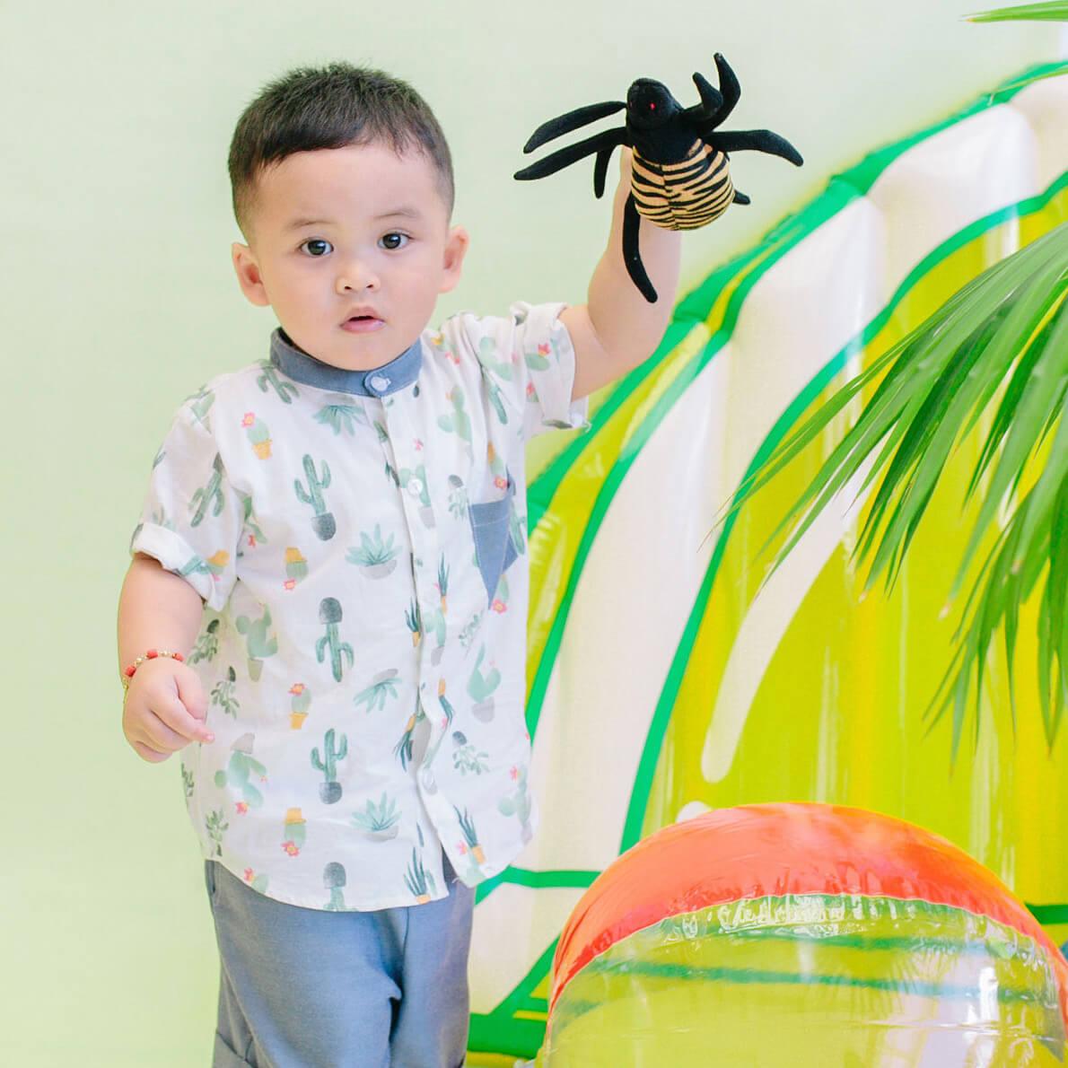 Cedar Top & Shorts in Bluegreen Sailboat and Gray Linen - Lil' Tati