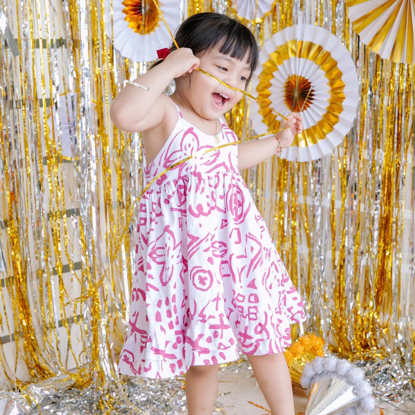 Dahlia Dress in Winter Bear Pink Print - Lil' Tati