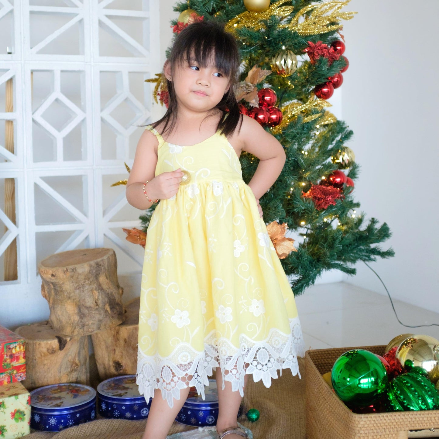 Dahlia Dress in Nude Neoprene and Fancy Beige Embroidery - Lil' Tati