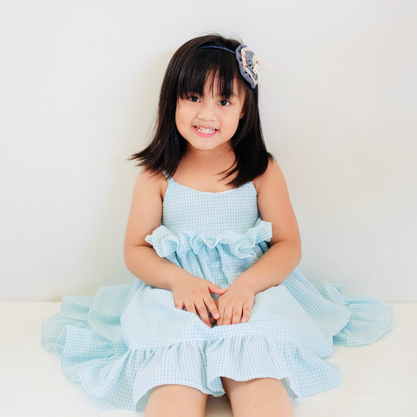 Dahlia Dress in Blue Seersucker - Lil' Tati