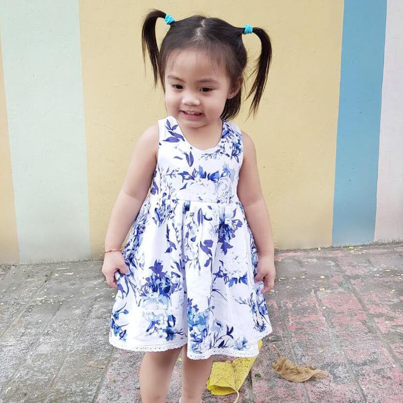 Iris Dress in Bluegreen Linen - Lil' Tati