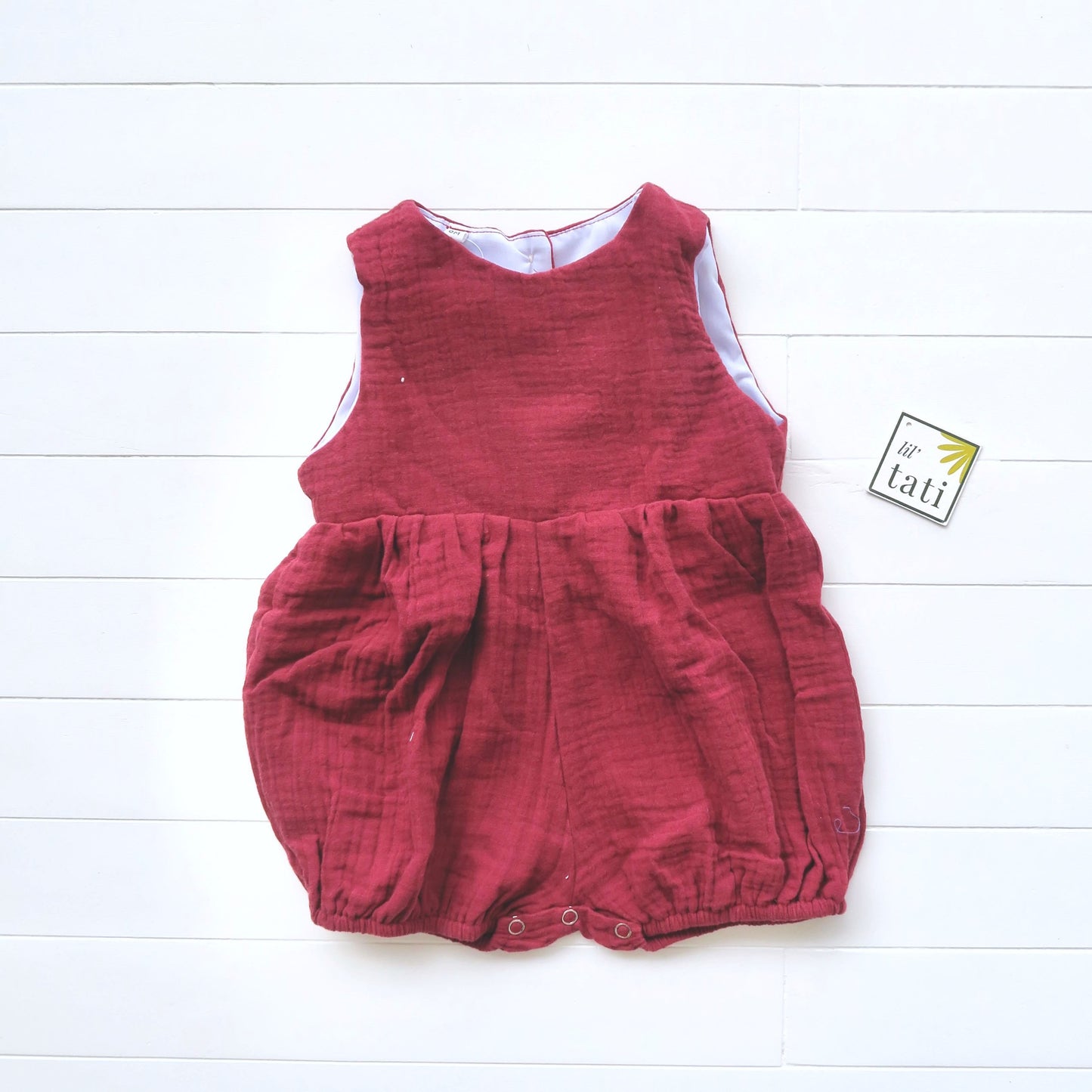 Orchid Playsuit in Crepe - Deep Red - Lil' Tati