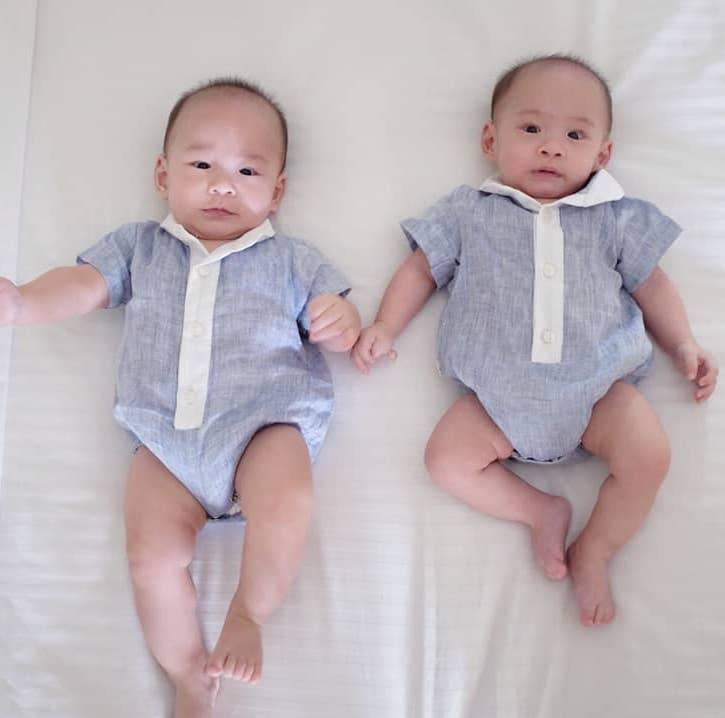 Pine Collared Onesie in Tiny Blue Diamonds - Lil' Tati