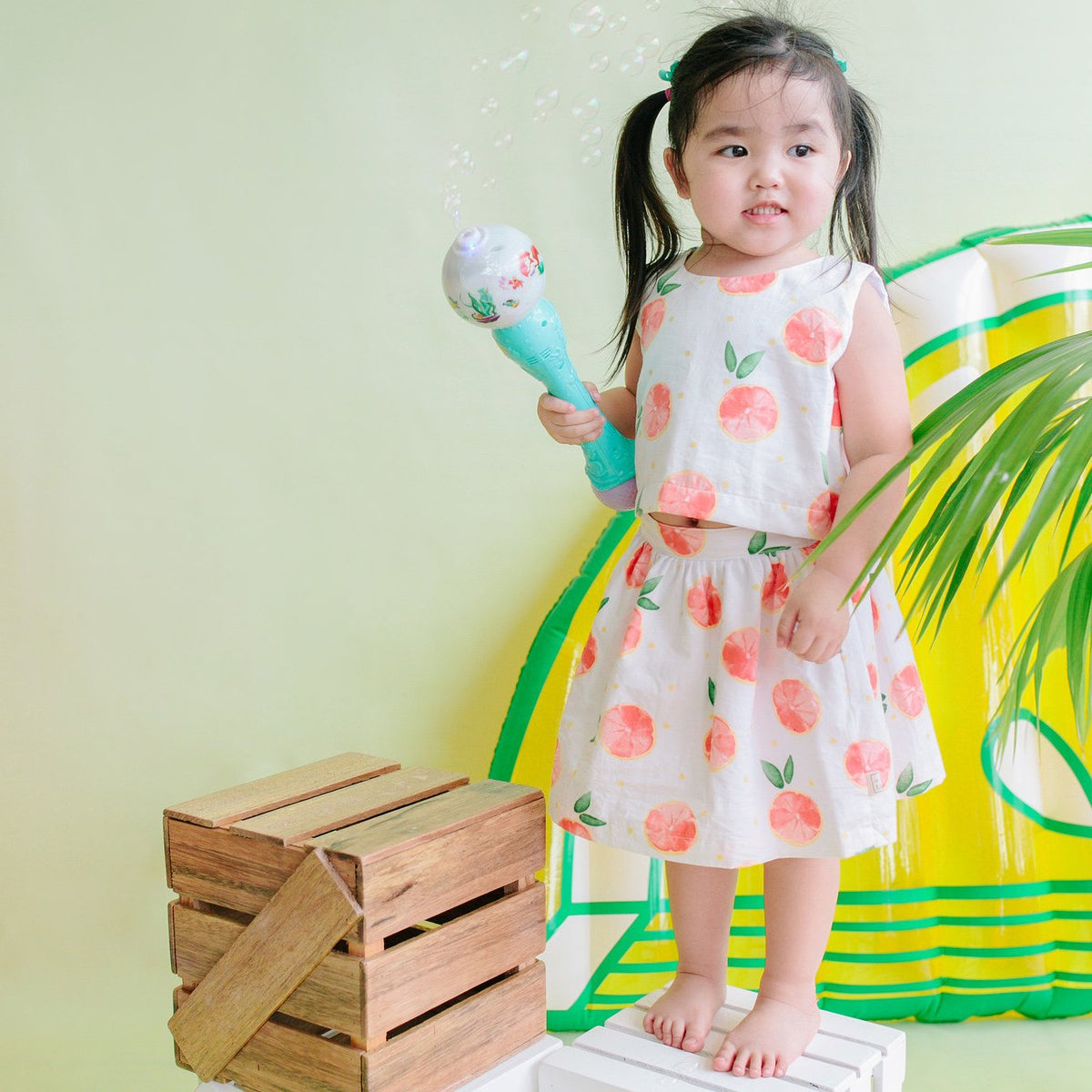 Sage Top and Skirt in White Floral Embroidery and Pink Checkered Linen - Lil' Tati