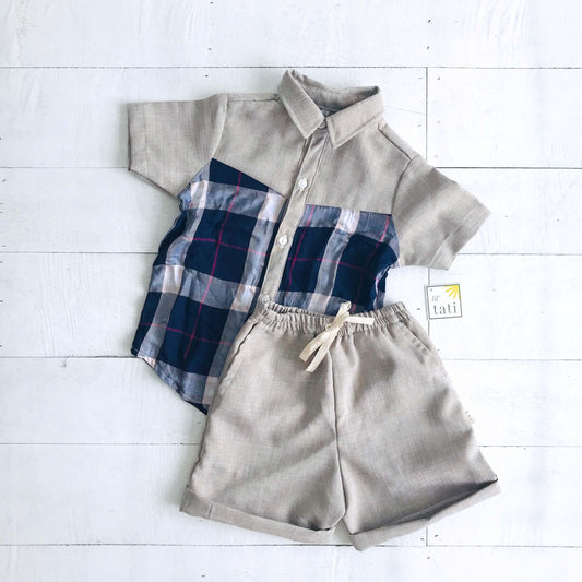 Birch Top & Shorts in Blue Tartan - Lil' Tati